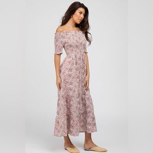Pinkblush ditsy dainty floral smocked top off the shoulder midi nwot